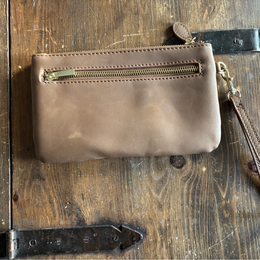 Brown Leather Wristlet Clutch - Picture 2 of 6